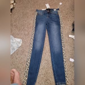 NEW NWTJudy Blue Jeans 5/27 (meas 27x29) Blue Leopard Side Skinny Denim JB841011